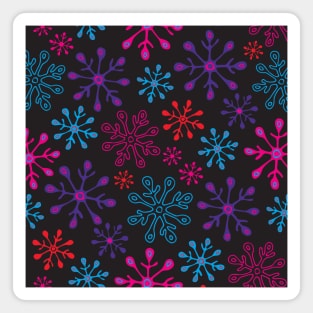 SNOWFLAKES Christmas Xmas Winter Holidays in Non-Traditional Fuchsia Pink Purple Blue Red on Black - UnBlink Studio by Jackie Tahara Magnet